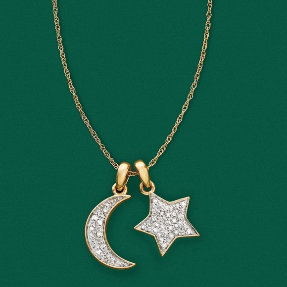 Ross-Simons Jewelry - Ross-Simons gold & diamond star and moon necklace